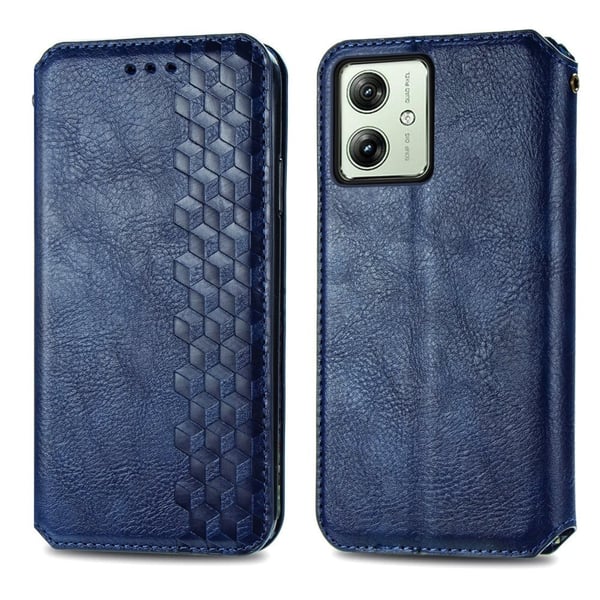 Skinn-etui med stilfult rombeavtrykk for Motorola Moto G54 - Blå