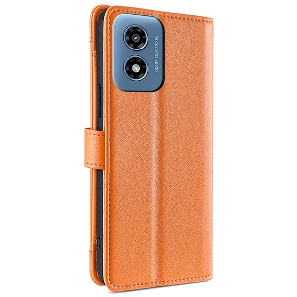 Motorola Moto G Play (2024) vegansk lommebokveske i skinn med glidelås - Oransje
