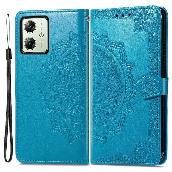 Mandala Motorola Moto G54 etui i lær - Blå