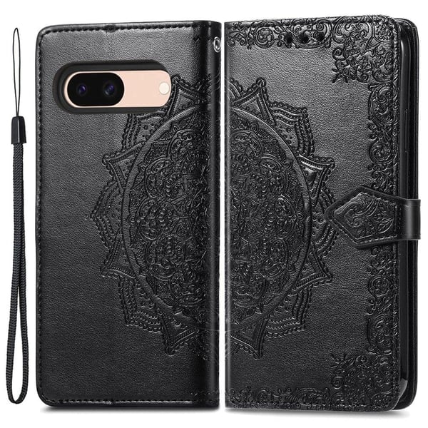 Mandala läder Google Pixel 8A fodral - Svart