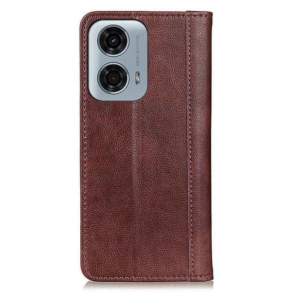 Ekte lærdeksel med magnetisk lukking for Motorola Moto G34 - Brun