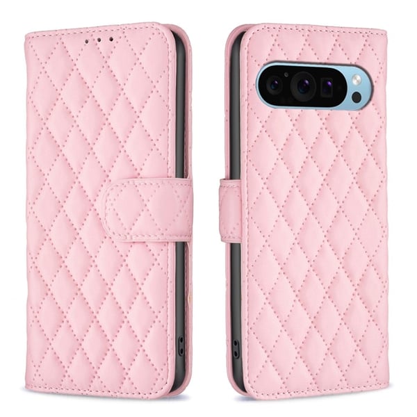 Rombemønster, matt flip-deksel for Google Pixel 9 Pro XL - Rosa