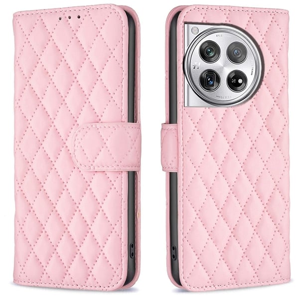 Rombemønster, matt flip-deksel for OnePlus 12R / OnePlus Ace 3 - Rosa
