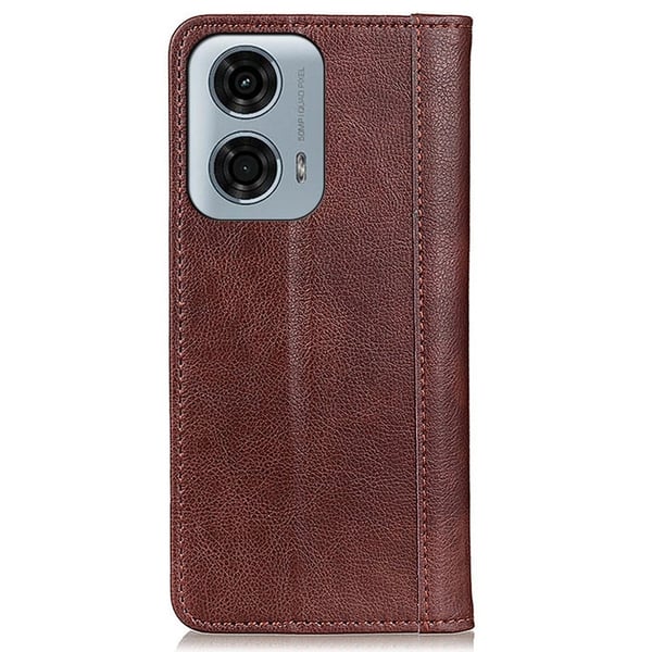 Ekte lærdeksel med magnetisk lukking for Motorola Moto G24 - Brun