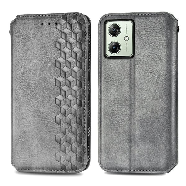 Skinn-etui med stilfult rombeavtrykk for Motorola Moto G54 - Grå