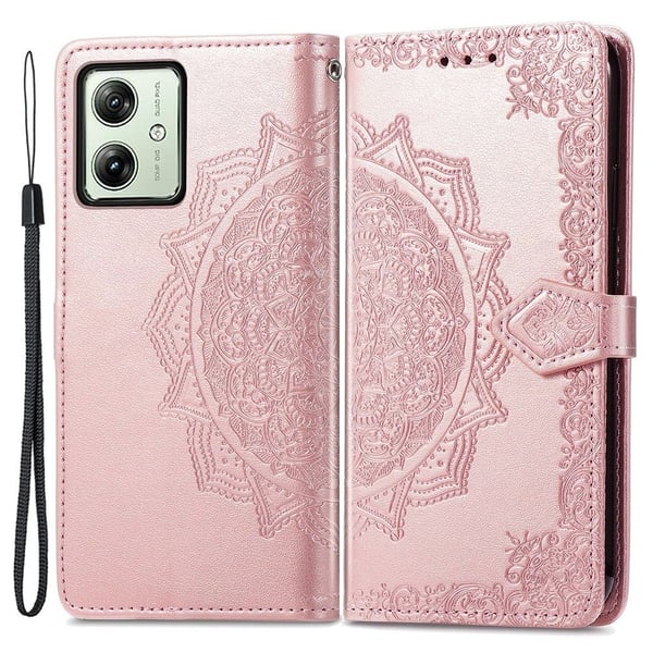 Mandala Motorola Moto G54 etui i lær - Rose Gull