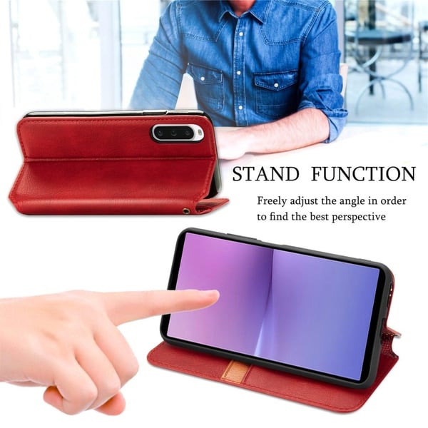 Skinn-etui med stilfult rombeavtrykk for Sony Xperia 10 V - Rød