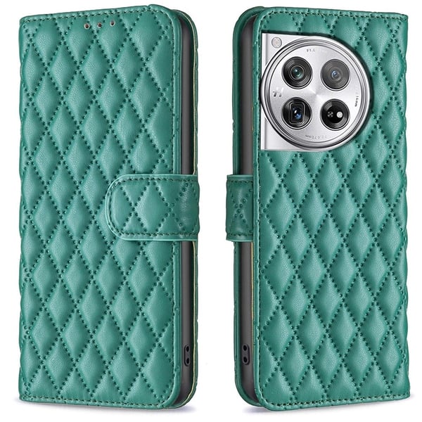 Rhombus mat OnePlus 12R / OnePlus Ace 3 flip etui - Grøn