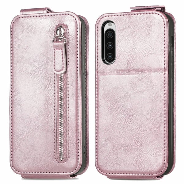 Vertikalt flip-deksel med glidelås for Sony Xperia 10 V - Rose Gull