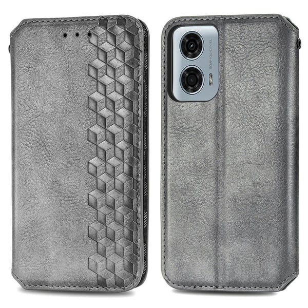 Skinn-etui med stilfult rombeavtrykk for Motorola Moto G24 Power - Grå