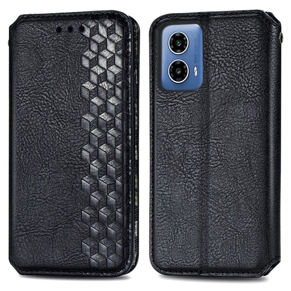 Skinn-etui med stilfult rombeavtrykk for Motorola Moto G34 - Svart