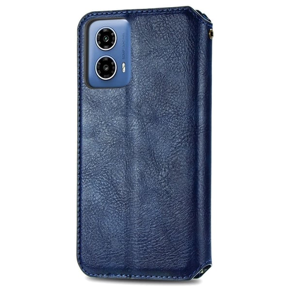 Skinn-etui med stilfult rombeavtrykk for Motorola Moto G34 - Blå