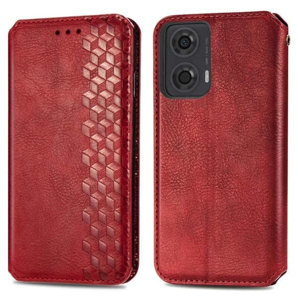 Skinn-etui med stilfult rombeavtrykk for Motorola Moto G24 / Motorola Moto G04 - Rød