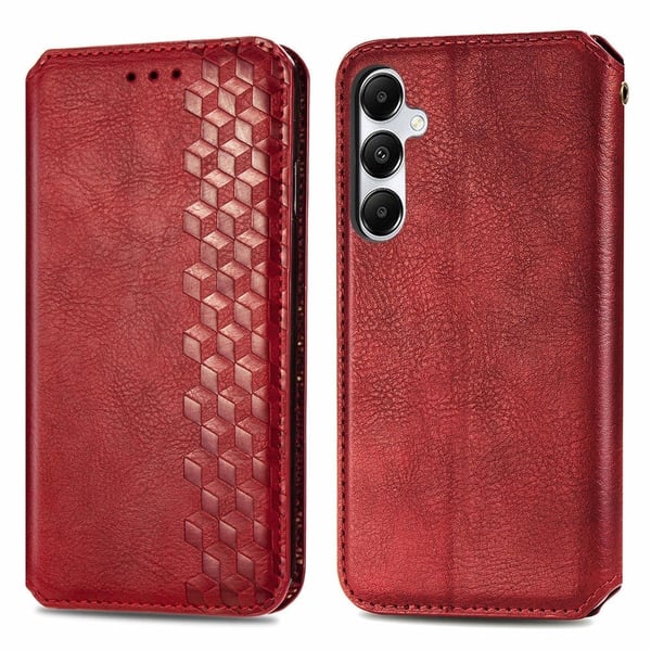 Skinn-etui med stilfult rombeavtrykk for Samsung Galaxy A35 - Rød
