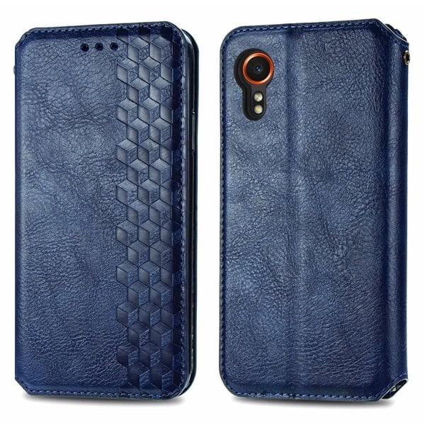 Skinn-etui med stilfult rombeavtrykk for Samsung Galaxy Xcover 7 - Blå