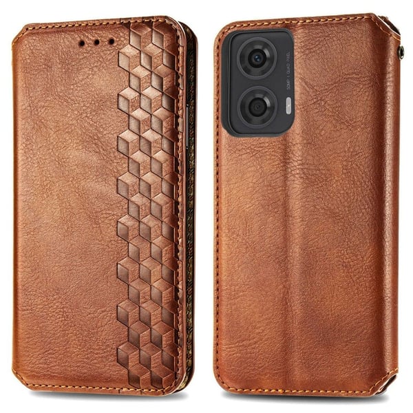Skinn-etui med stilfult rombeavtrykk for Motorola Moto G24 / Motorola Moto G04 - Brun