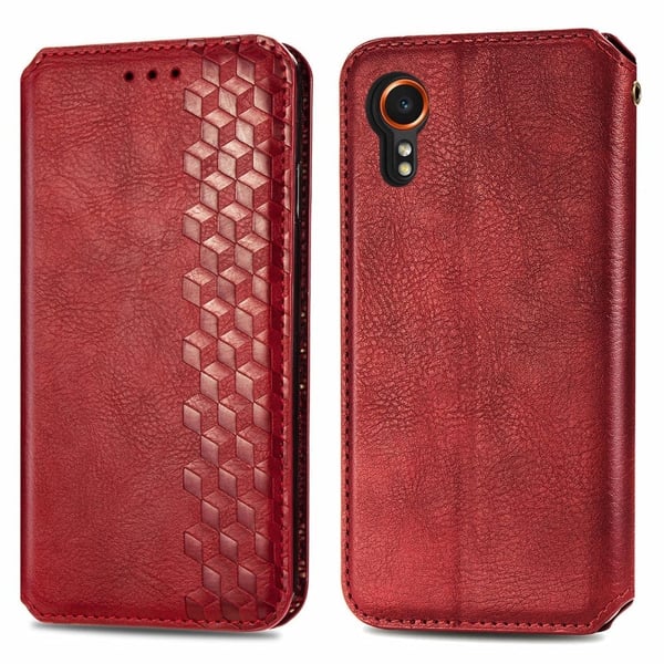 Skinn-etui med stilfult rombeavtrykk for Samsung Galaxy Xcover 7 - Rød