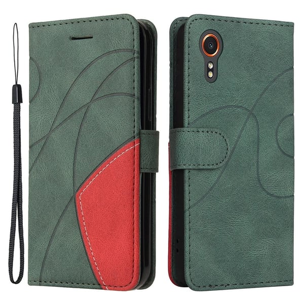 Texturerat läder Samsung Galaxy Xcover 7 fodral med handledsband - Grön