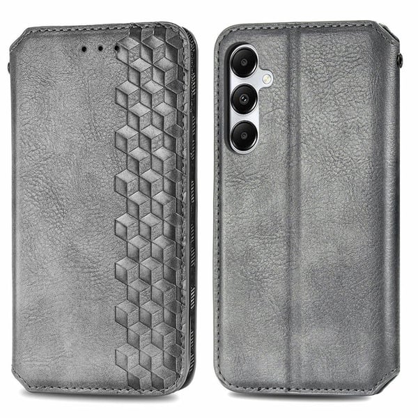 Skinn-etui med stilfult rombeavtrykk for Samsung Galaxy A55 - Grå