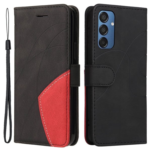 Teksturert læretui med stropp for Samsung Galaxy M15 - Svart