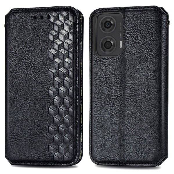 Skinn-etui med stilfult rombeavtrykk for Motorola Moto G24 / Motorola Moto G04 - Svart