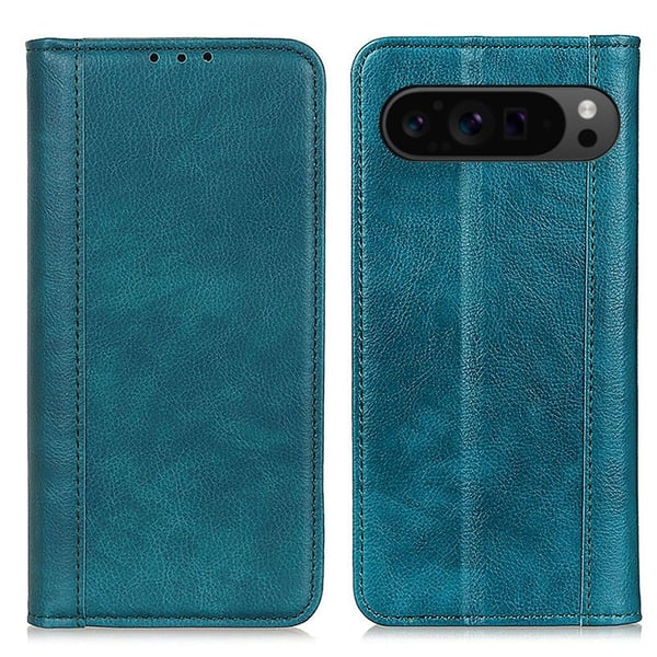 Google Pixel 9 Pro XL ægte læderetui med magnetisk lukning - Grøn