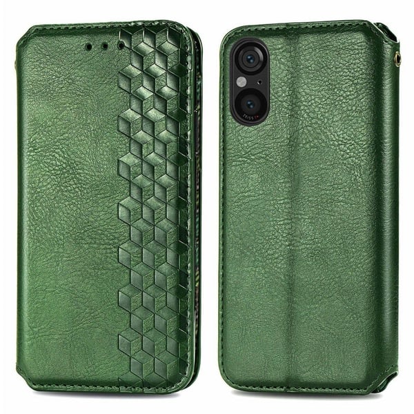 Skinn-etui med stilfult rombeavtrykk for Sony Xperia 5 V - Grønn