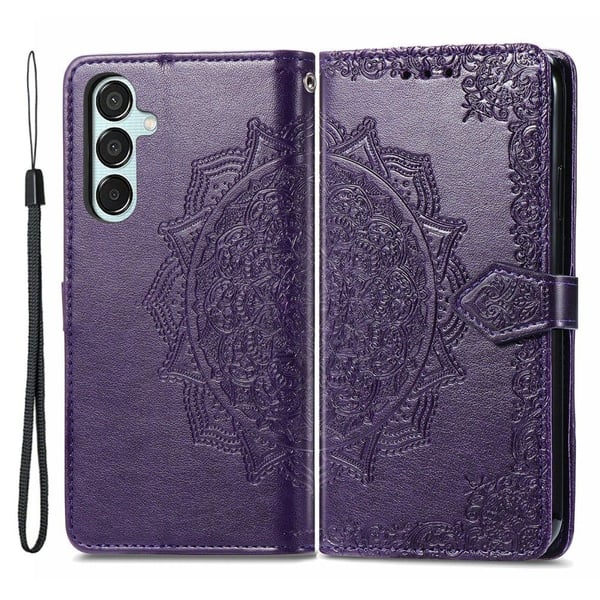 Mandala Samsung Galaxy M15 etui i lær - Lilla