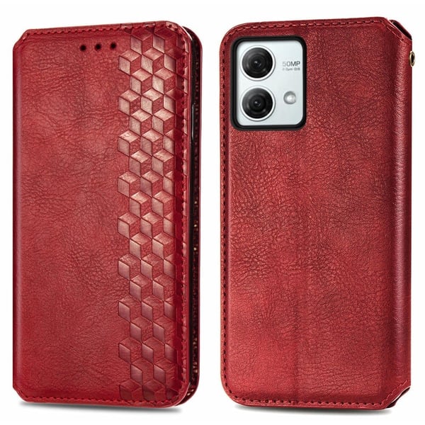 Skinn-etui med stilfult rombeavtrykk for Motorola Moto G84 - Rød