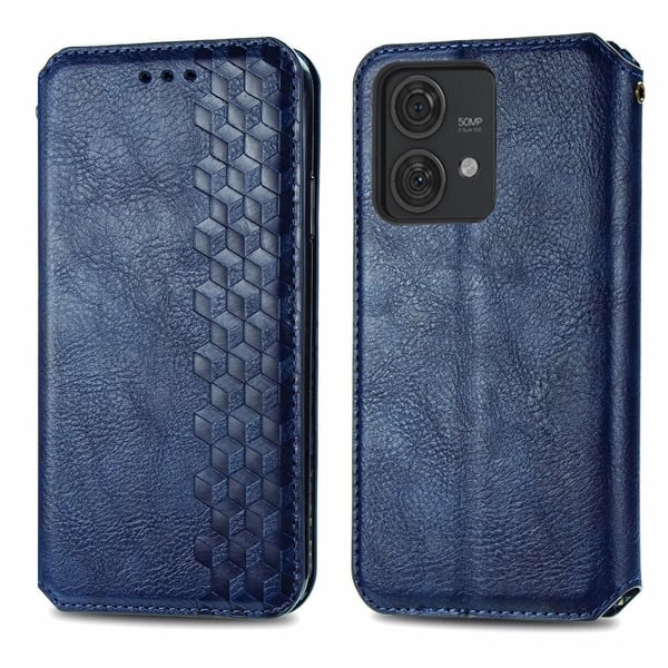Skinn-etui med stilfult rombeavtrykk for Motorola Edge 40 Neo - Blå Skinn-etui med stilfult rombeavtrykk for Motorola Edge 40 Neo - Blå