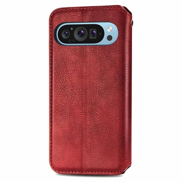 Skinn-etui med stilfult rombeavtrykk for Google Pixel 9 - Rød
