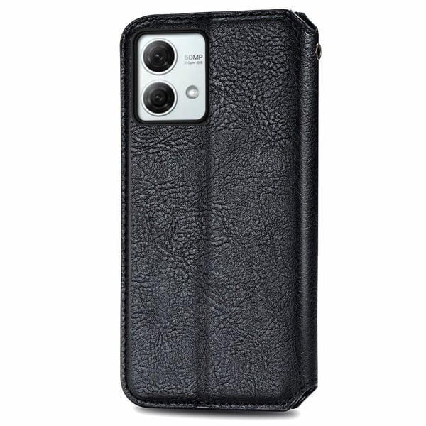 Skinn-etui med stilfult rombeavtrykk for Motorola Moto G84 - Svart