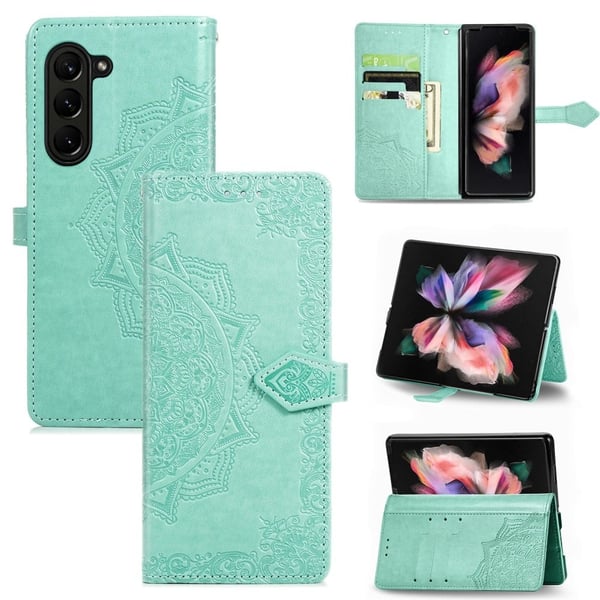 Mandala Samsung Galaxy Z Fold5 nahkakotelo - Vihreä Mandala Samsung Galaxy Z Fold5 nahkakotelo - Vihreä
