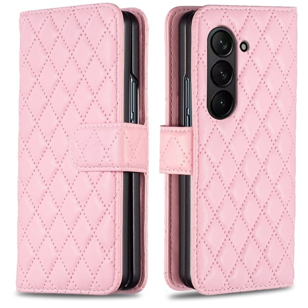 Matt Samsung Galaxy Z Fold5 fodral med rombmönster - Rosa Matt Samsung Galaxy Z Fold5 fodral med rombmönster - Rosa