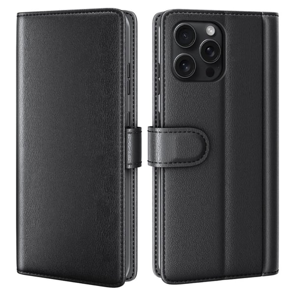 Aito nahkakotelo luottokorttipaikoilla iPhone 16 Pro - Musta