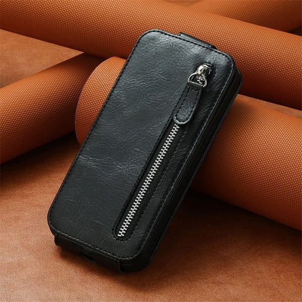 Vertikalt flip-deksel med glidelås for Xiaomi Redmi A3 / Xiaomi Poco C61 - Svart