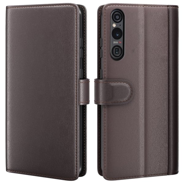 Ekte lærdeksel med kredittkortspor for Sony Xperia 1 VI - Brun Ekte lærdeksel med kredittkortspor for Sony Xperia 1 VI - Brun