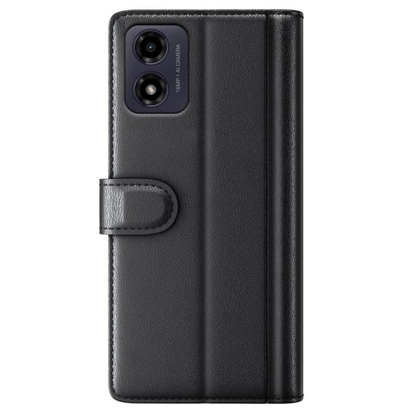 Ekte lærdeksel med kredittkortspor for Motorola Moto G04 / Motorola Moto G24 - Svart