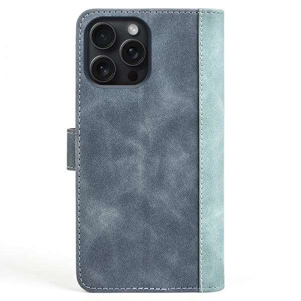 Kaksivärinen nahkainen läppäkotelo iPhone 16 Pro - Sininen