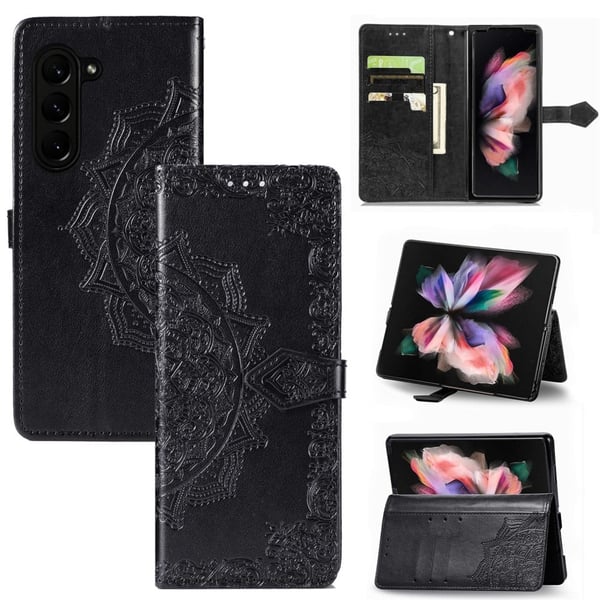 Mandala Samsung Galaxy Z Fold5 læderetui - Sort