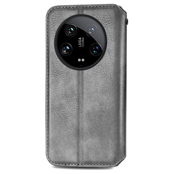 Xiaomi 14 Ultra nahkainen kotelo tyylikkäällä kuutiokuvioinnilla - Harmaa