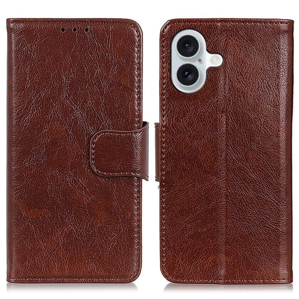 Neptunus Nahkainen iPhone 16 Plus flip kuoret - Ruskea
