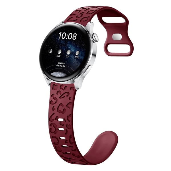 Samsung Galaxy Watch6 Classic 47mm / 43mm / Garmin Venu Sq 2 20mm silikonklokkearmbånd med leopardtrykk - Vinrød