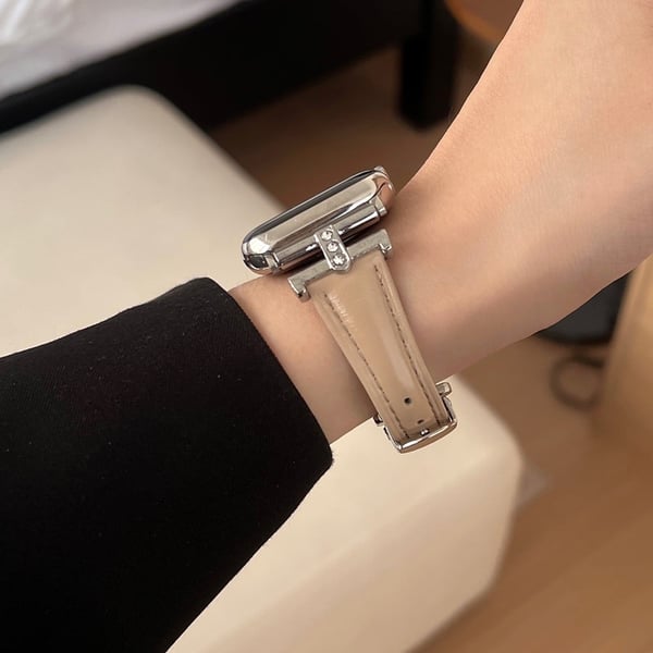 Apple Watch Series 41mm - 40mm - 38mm Rhinestone Decor Strap Genuine Cow Leather Band - Aprikos