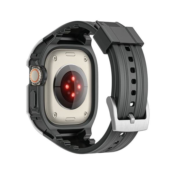 Apple Watch Ultra 49 mm / Ultra 2 49 mm fleksibelt klokkerem + etui med integrert design - Svart + Sølv + Hvit