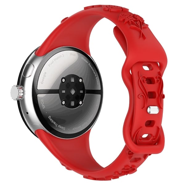 Google Pixel Watch / Pixel Watch 2 Carving Flower Pattern Watchstrap korvaava silikoniranneke - Punainen