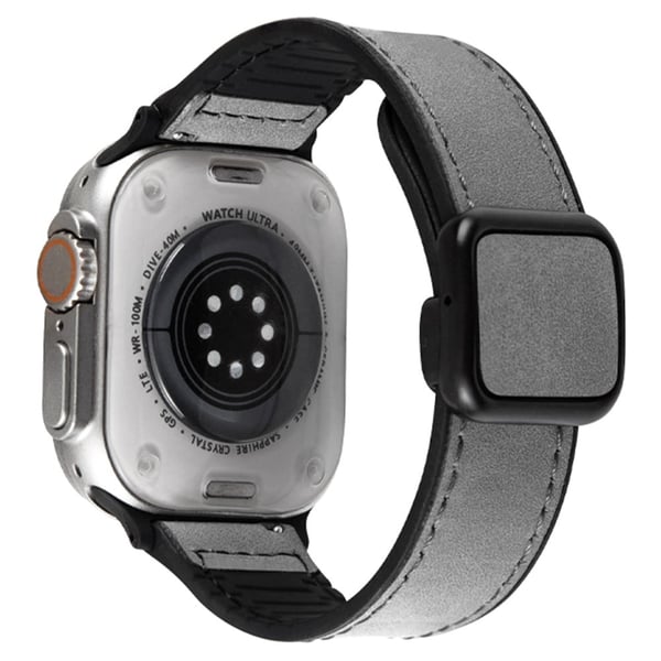 Apple Watch Series 49 mm - 45 mm - 44 mm - 42 mm Vegansk lær + silikonklokkearmbånd - Grå