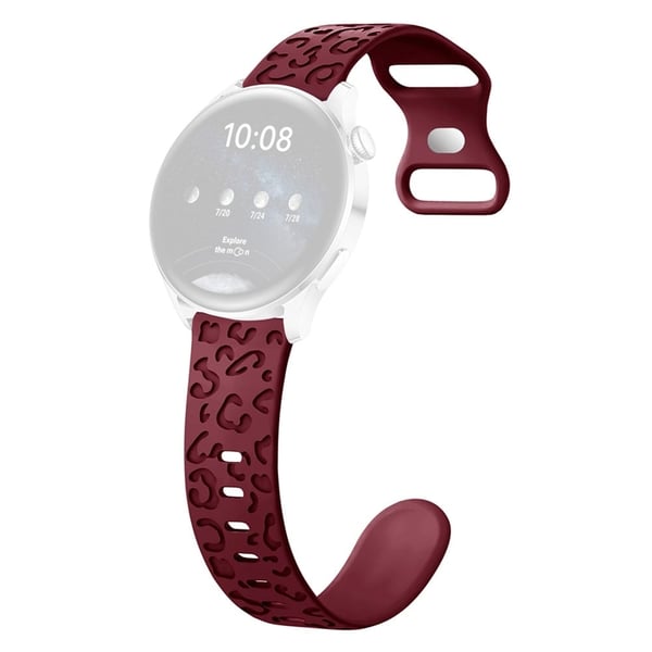Samsung Galaxy Watch3 45 mm / Huawei Watch 4 Pro 22 mm klokkearmbånd med leopardtrykk - Vinrød
