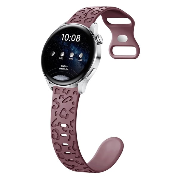 Samsung Galaxy Watch6 Classic 47mm / 43mm / Garmin Venu Sq 2 20mm silikonklokkearmbånd med leopardtrykk - Røyklilla