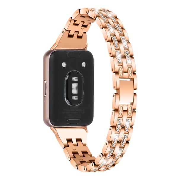 Samsung Galaxy Fit3 SM-R390 Naisten korvaava 2 riviä strassi metalli rannekorun hihna - Ruusukulta